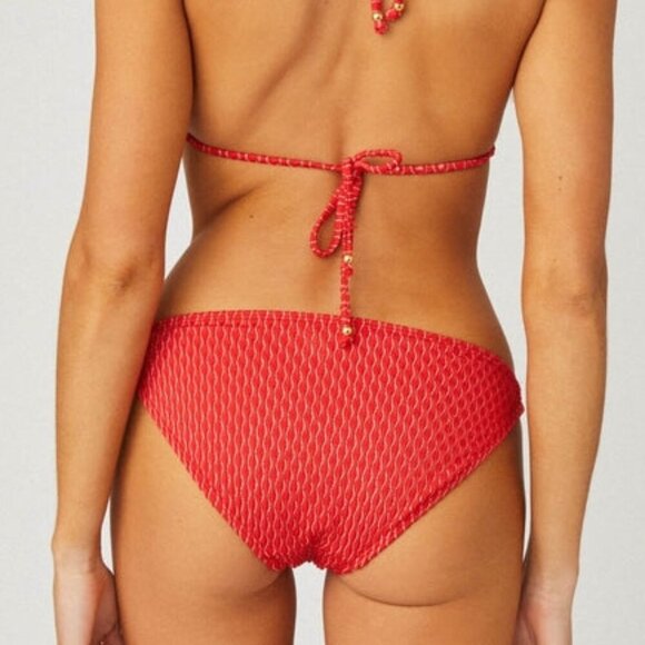 Shoshanna Metallic Print Chain Swim Bikini Bottom Women's Size L Red - Picture 3 of 3
